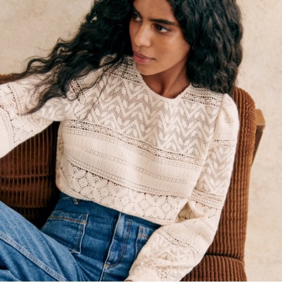 Sezane Tops - Sézane Philoe Blouse women size US 8 Ecru - Organic Cotton